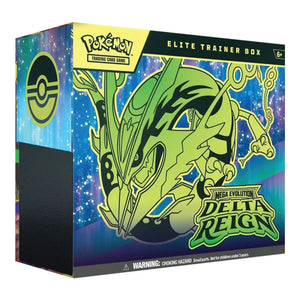 Mega Evolution Delta Reign Elite Trainer Box voorkant met Mega Rayquaza